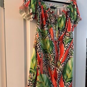Plus Tropical Leaf Print Dress